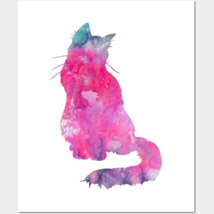 Pink Cat Watercolor Painting Posters and Art